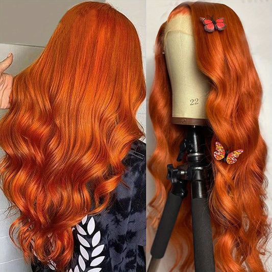 Ginger Orange Lace Front Wigs Human Hair Pre Plucked Body Wave 13x4 Transparent HD Lace Frontal Wigs For Women Human Hair Glueless Colored Wigs 350# Brazilian Remy Human Hair Wig