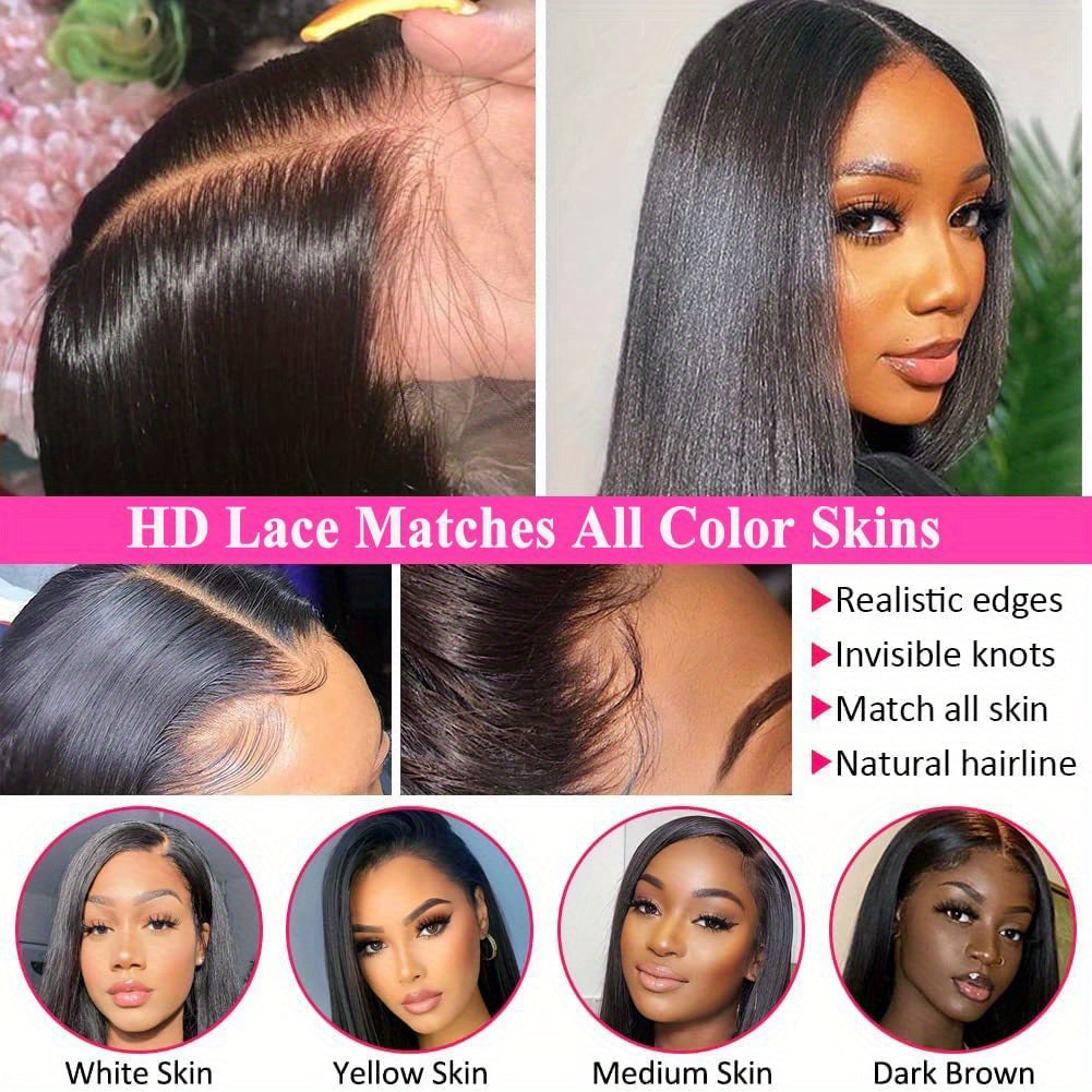 250% Density Straight Lace Front Wig Transparent HD 13x6 Straight Brazilian Virgin Human Hair Lace Frontal Wigs Pre Plucked With Baby Hair Black For Women 34Inch