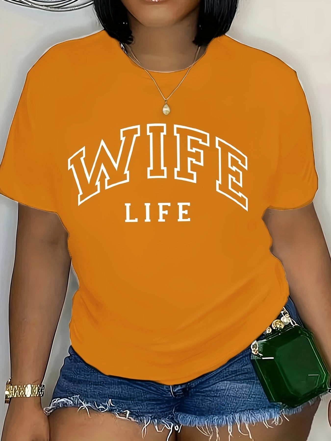 "Wife" Letter Print T-shirt, Casual Short Sleeve Crew Neck Top For Spring & Summer, Women's Clothing