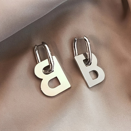 Metal Feeling Letter B Hoop Earrings Vintage Monochrome Glossy Alloy Jewelry Simple Style For Women Stylish Earrings