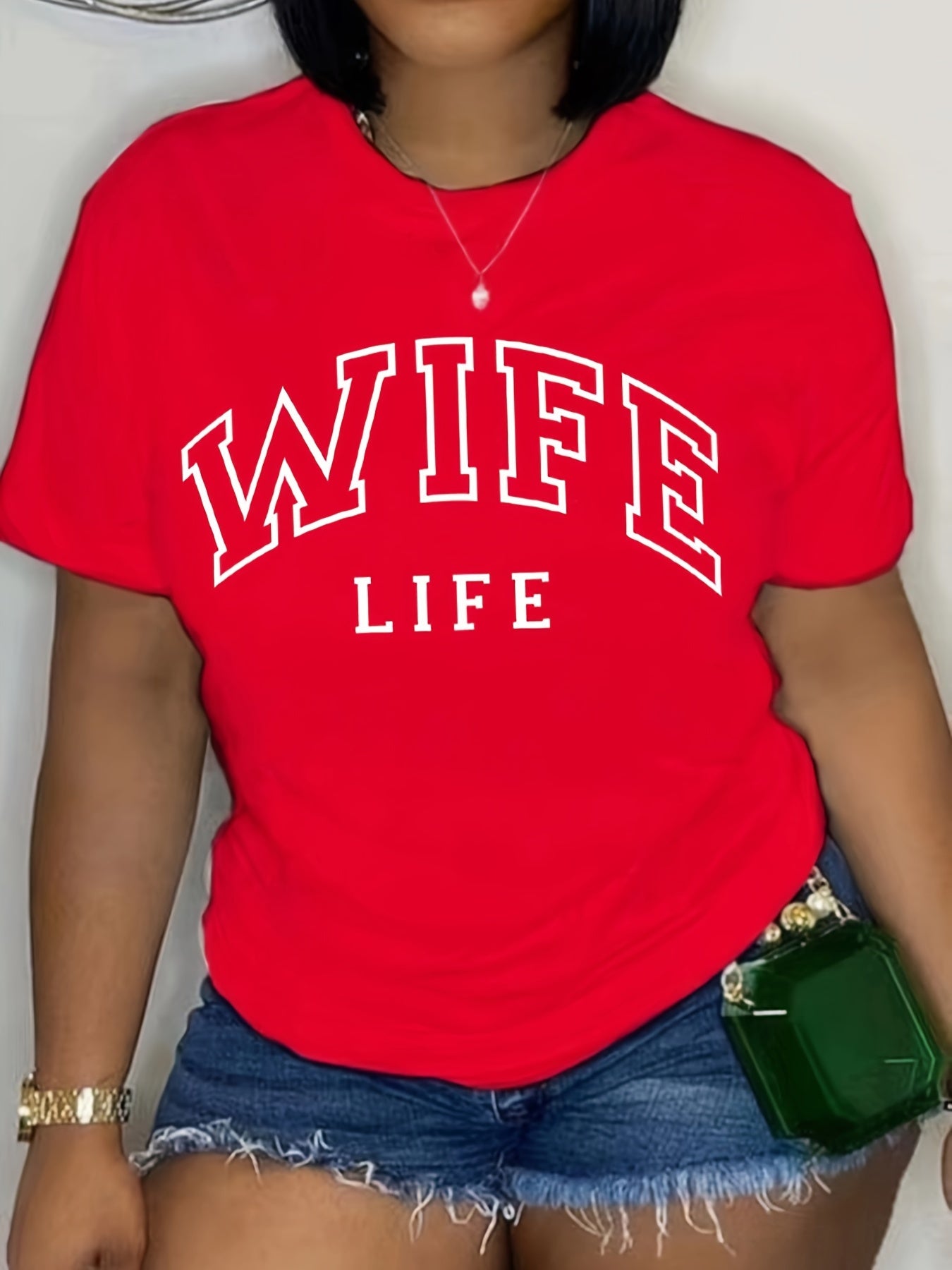 "Wife" Letter Print T-shirt, Casual Short Sleeve Crew Neck Top For Spring & Summer, Women's Clothing